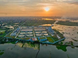 Aerial view of largest sewage treatment plant in Dasherkandi, Dhaka, Bangladesh.