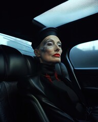Elegant Elderly Woman in Car Interior