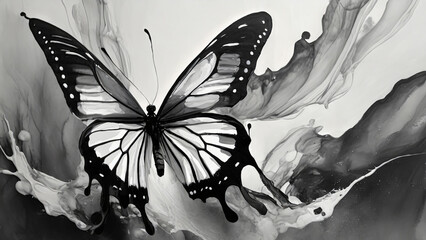 Czarno biały motyl abstrakcja - obrazy, fototapety, plakaty
