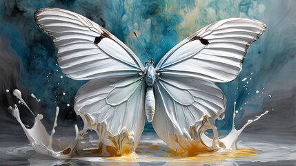 Biały pastelowy akrylowy motyl abstrakcyjny - obrazy, fototapety, plakaty