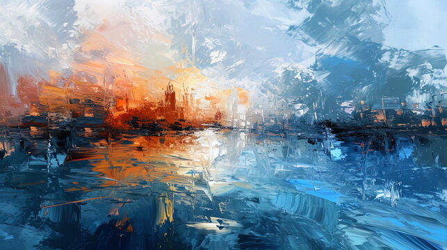 An oil picture with an abstract background, where free smears of brushes create an atmosphere of a