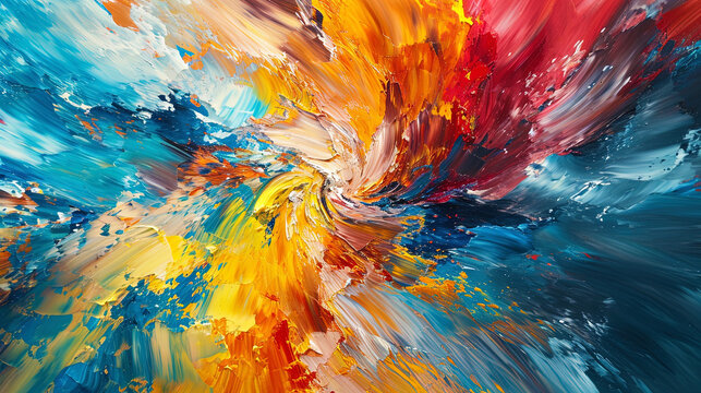 An oil picture with an abstract background, where vortex of bright colors create a dynamic and exc