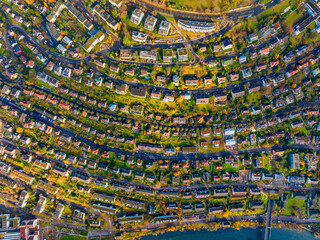 Aerial view of the city of Zurich in the winter morning, Switzerland.