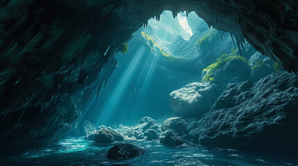 Fototapeta premium Mysterious underwater caves, in which dark corners hide secrets, like a gate in another dimension