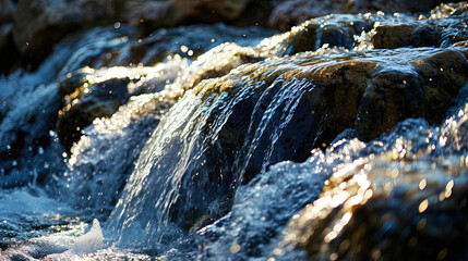 Water cascades that form abstract lines and structures in the photograph