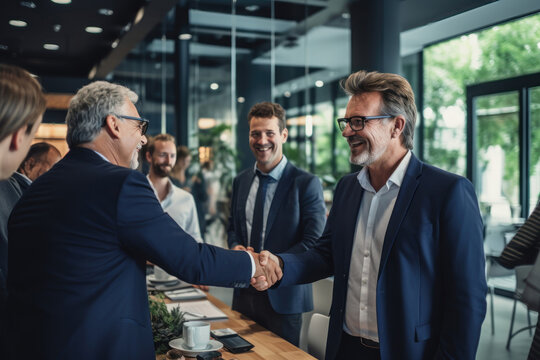 Senior Executive Shaking Hands with Colleagues - Powered by Adobe