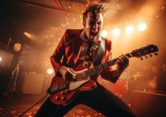 Obraz premium Electric Guitarist Performing on Stage