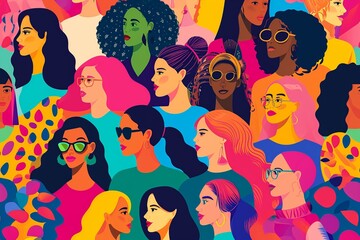 Diverse Group of Women Celebrating Women's Day in Vibrant Colors

