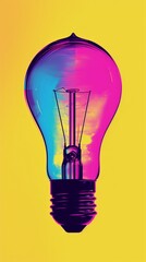 Fototapeta premium Brightly Colored Light Bulb Illuminating Yellow Background