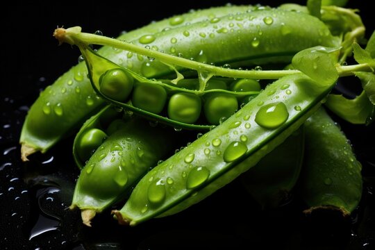 Fresh Green Peapods with Water Drops