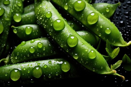 Fresh Green Peapods with Water Drops