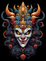 Fototapeta premium Realistic and simple t-shirt design featuring a likeable and controversial jester clown inspired by the Illuminati god created with Generative Ai