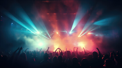 Fototapeta na wymiar Crowd Enjoying Concert with Vibrant Stage Lights