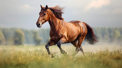 Obraz premium horse in the field, a proud and regal horse galloping freely in a spacious meadow, embodying grace and strength
