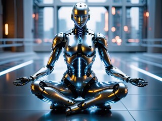 A robot sitting in a yoga position, by Jan Tengnagel