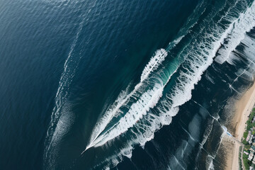 a beach, flying over the ocean,bird eye view,generative ai