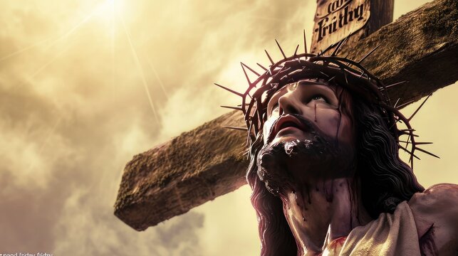 Solemn Commemoration of the Crucifixion on Good Friday with Vibrant Illustration of Jesus on the Cross.