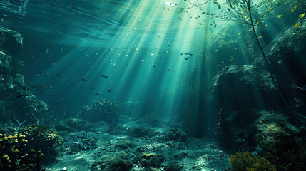 Underwater paradise, where shadows and light spots create visual effects, like mysterious ghosts o