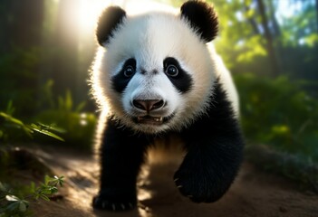 Obraz premium close up of Panda Bear in Reserve China. Panda looking at the viewer with mouth open. Endangered Species Animal Conservation. Generative ai