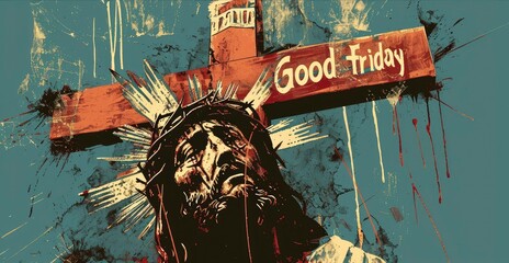 Solemn Commemoration of the Crucifixion on Good Friday with Vibrant Illustration of Jesus on the Cross.