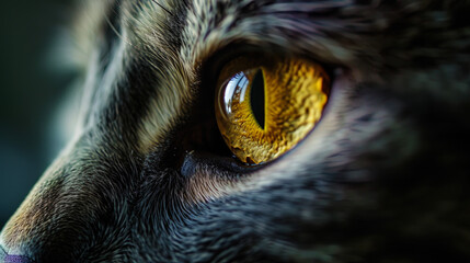 Mystical eye of a cat pet, full of tenderness and devotion, like a gate into the soul of the owner