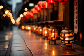 Row of red Lanterns Along Street