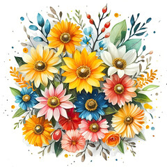 Fototapeta na wymiar Vibrant Watercolor Festivity, a Floral Symphony on a Joyful Canvas.