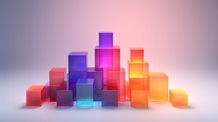  a group of cubes sitting on top of each other in front of a pink and blue background with a white background.