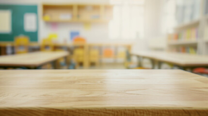 empty wooden table top and blur of room on a blur office decoration background. AI Generative
