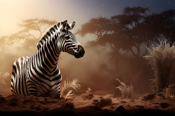 Zebra in the savannah of Africa - Ai Generated