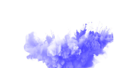 Blue holi paint color powder. Abstract blue dust explosion on white background. Blue holi paint color powder festival explosion burst isolated white background. Blue vibrant rainbow Holi paint color.