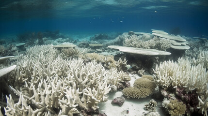 Reef scape during a massive coral bleaching event caused by global warming and el nino
