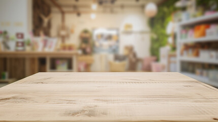 empty wooden table top and blur of room on a blur pet shop decoration background. AI Generative - obrazy, fototapety, plakaty