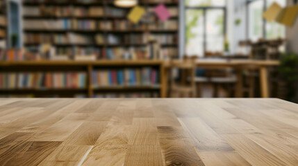 empty wooden table top and blur of room on a blur class room decoration background. AI Generative