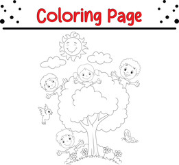 kids playing tree Coloring page