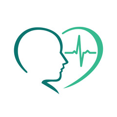 Human Head and Heartbeat Line Logo – Mental Health, Medical Care, Wellness Symbol