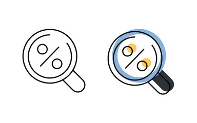 to find. search. search. magnifier. zoom in. check mark. done. percent. money. vector. doodle. on a white background.