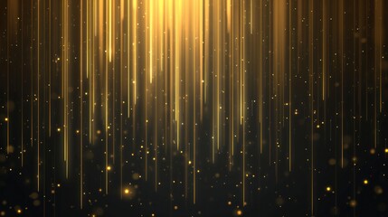 Abstract glowing gold vertical lighting lines on dark background with lighting effect and sparkle with copy space for text. Luxury design style. Vector illustration   