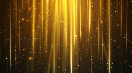 Abstract glowing gold vertical lighting lines on dark background with lighting effect and sparkle with copy space for text. Luxury design style. Vector illustration    - obrazy, fototapety, plakaty