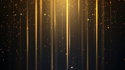 Abstract glowing gold vertical lighting lines on dark background with lighting effect and sparkle with copy space for text. Luxury design style. Vector illustration   