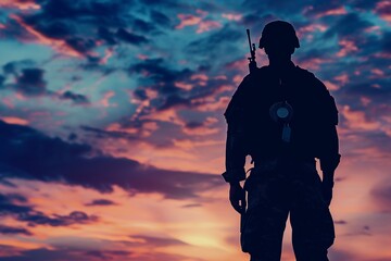 Solemn Soldier Silhouette for Memorial Day with Dusky Sky

