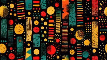 Abstract seamless pattern with elements of Kwanzaa, Black History Month, and Juneteenth, suitable for cultural and traditional celebrations - obrazy, fototapety, plakaty