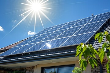 Fototapeta premium Eco-Friendly Solar Panels on Modern House Roof