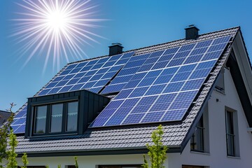 Naklejka premium Eco-Friendly Solar Panels on Modern House Roof