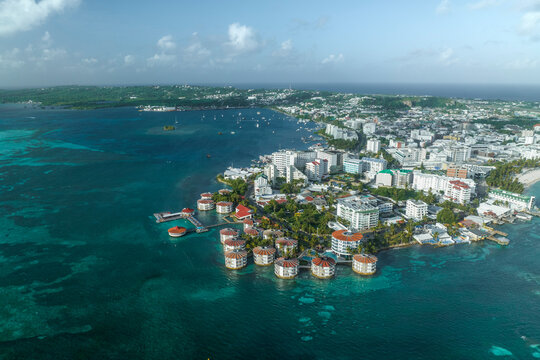Aerial view of San Andres town on San Andres Island in the Carribean Sea, Archipelago of Saint Andrew, Colombia.
