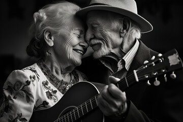 An elderly couple sharing their love story through a series of duets - obrazy, fototapety, plakaty