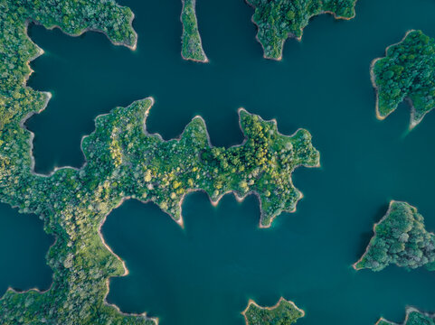 Aerial view of Guatap&eacute;, a complex of bay and inlets in Antioquia, Colombia.
