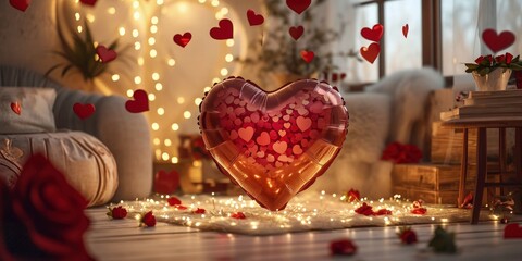 Valentine Ambiance within a cozy home setting with Roses and Heart Balloons