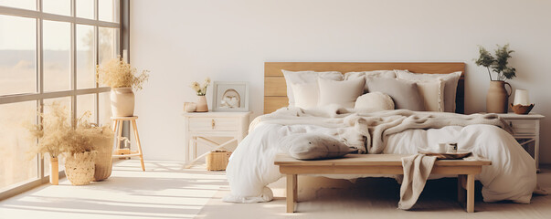 A modern farmhouse bedroom with a French rural interior style.