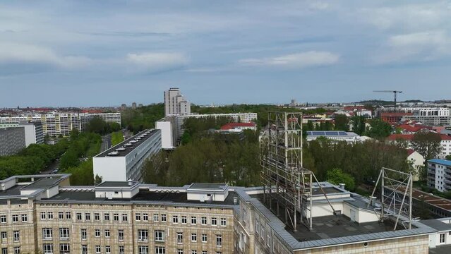 Aerial view of Berlin downtown with residential buildings, Mitte, Berlin, Germany.